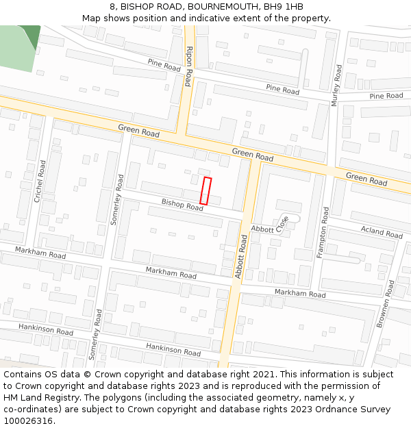 8, BISHOP ROAD, BOURNEMOUTH, BH9 1HB: Location map and indicative extent of plot