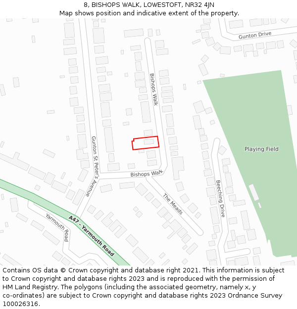 8, BISHOPS WALK, LOWESTOFT, NR32 4JN: Location map and indicative extent of plot