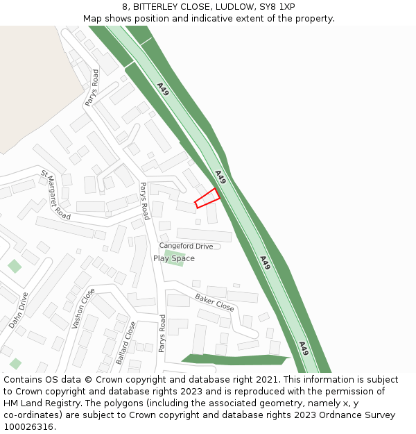 8, BITTERLEY CLOSE, LUDLOW, SY8 1XP: Location map and indicative extent of plot