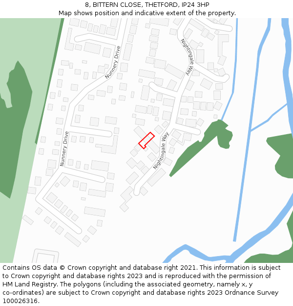 8, BITTERN CLOSE, THETFORD, IP24 3HP: Location map and indicative extent of plot