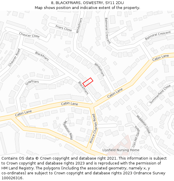 8, BLACKFRIARS, OSWESTRY, SY11 2DU: Location map and indicative extent of plot