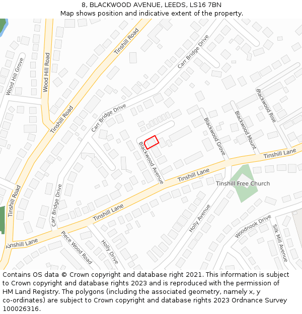 8, BLACKWOOD AVENUE, LEEDS, LS16 7BN: Location map and indicative extent of plot
