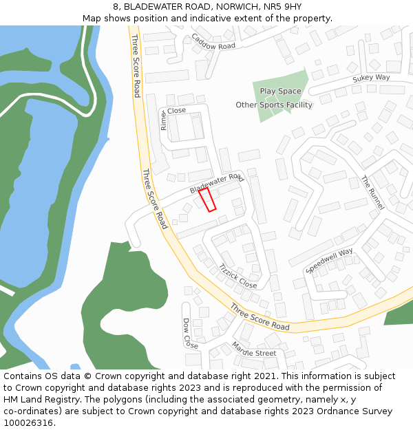 8, BLADEWATER ROAD, NORWICH, NR5 9HY: Location map and indicative extent of plot