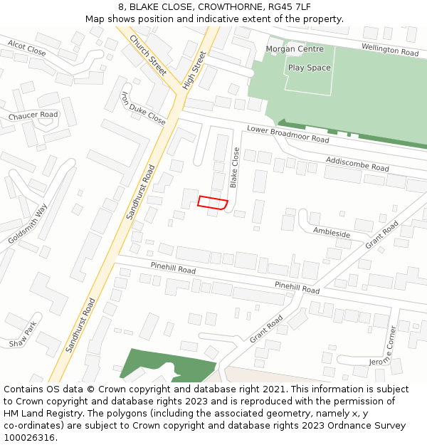 8, BLAKE CLOSE, CROWTHORNE, RG45 7LF: Location map and indicative extent of plot