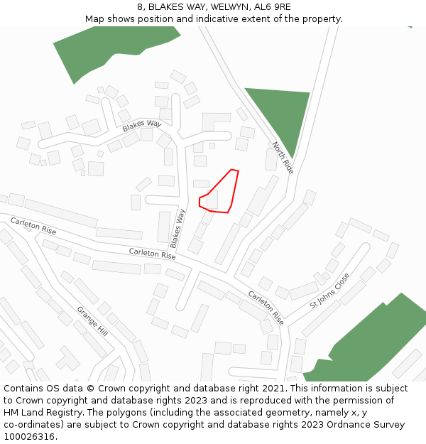 8, BLAKES WAY, WELWYN, AL6 9RE: Location map and indicative extent of plot