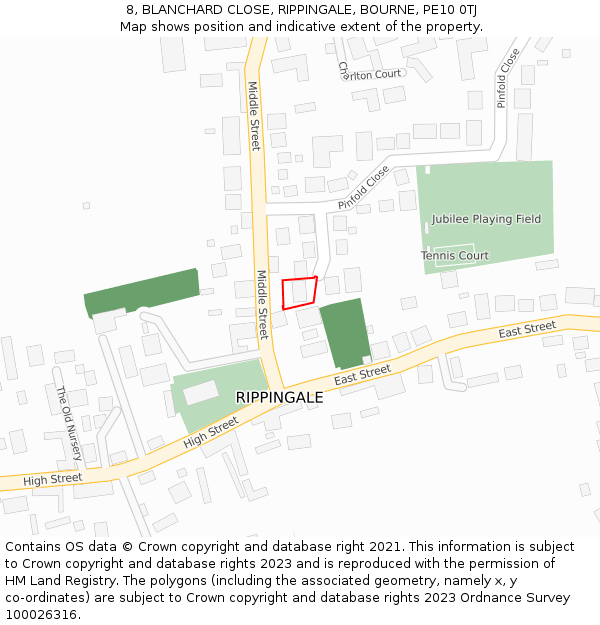 8, BLANCHARD CLOSE, RIPPINGALE, BOURNE, PE10 0TJ: Location map and indicative extent of plot