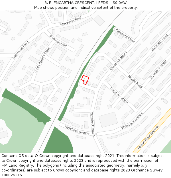 8, BLENCARTHA CRESCENT, LEEDS, LS9 0AW: Location map and indicative extent of plot