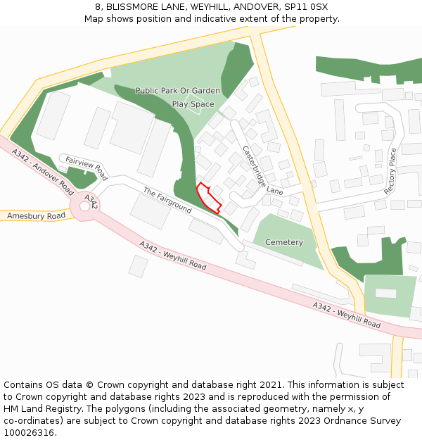8, BLISSMORE LANE, WEYHILL, ANDOVER, SP11 0SX: Location map and indicative extent of plot
