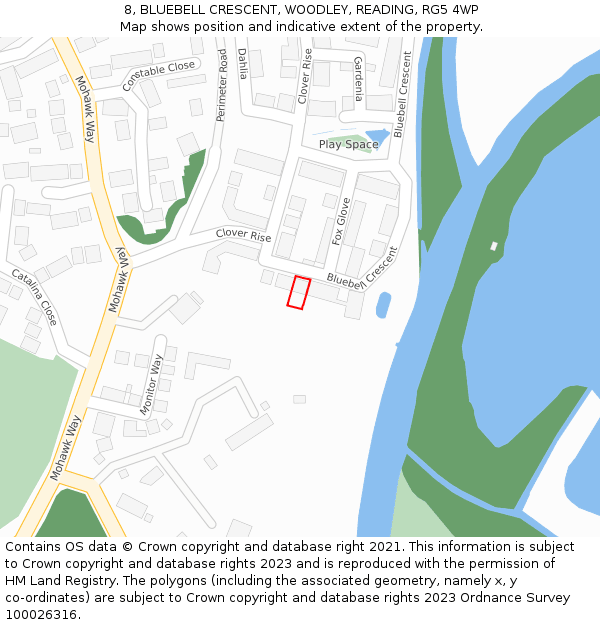 8, BLUEBELL CRESCENT, WOODLEY, READING, RG5 4WP: Location map and indicative extent of plot