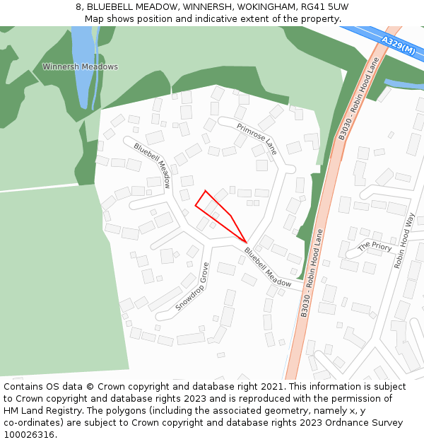 8, BLUEBELL MEADOW, WINNERSH, WOKINGHAM, RG41 5UW: Location map and indicative extent of plot