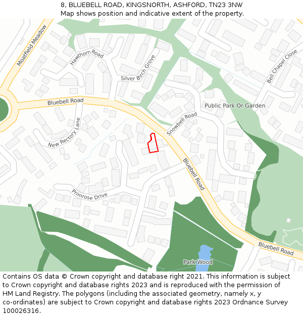 8, BLUEBELL ROAD, KINGSNORTH, ASHFORD, TN23 3NW: Location map and indicative extent of plot