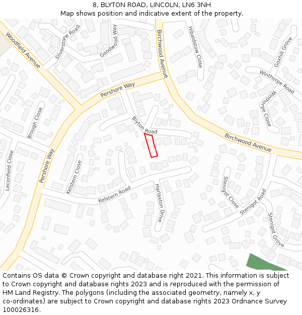 8, BLYTON ROAD, LINCOLN, LN6 3NH: Location map and indicative extent of plot