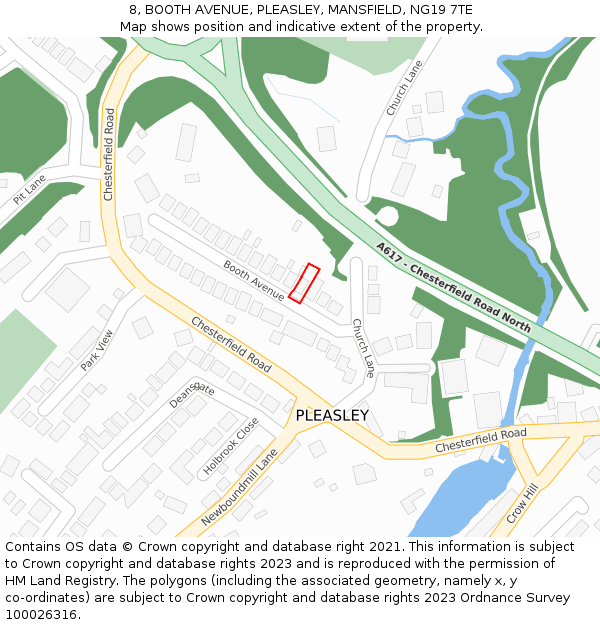 8, BOOTH AVENUE, PLEASLEY, MANSFIELD, NG19 7TE: Location map and indicative extent of plot