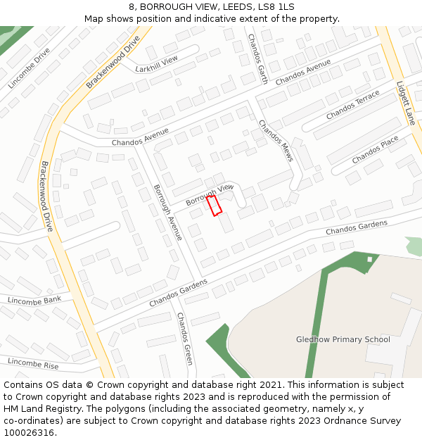 8, BORROUGH VIEW, LEEDS, LS8 1LS: Location map and indicative extent of plot