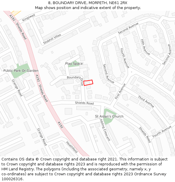 8, BOUNDARY DRIVE, MORPETH, NE61 2RX: Location map and indicative extent of plot