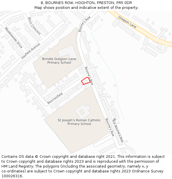8, BOURNES ROW, HOGHTON, PRESTON, PR5 0DR: Location map and indicative extent of plot