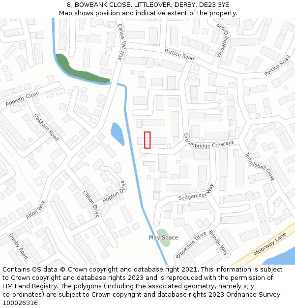 8, BOWBANK CLOSE, LITTLEOVER, DERBY, DE23 3YE: Location map and indicative extent of plot