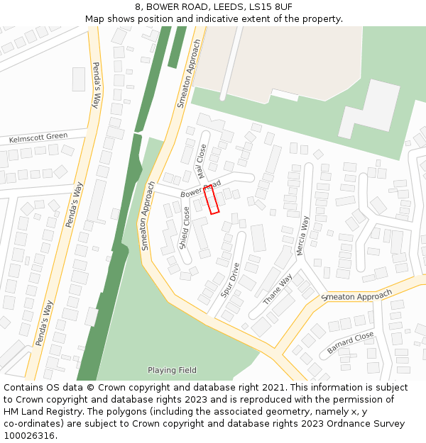 8, BOWER ROAD, LEEDS, LS15 8UF: Location map and indicative extent of plot