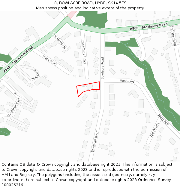8, BOWLACRE ROAD, HYDE, SK14 5ES: Location map and indicative extent of plot