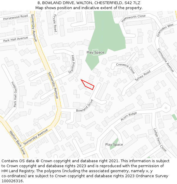 8, BOWLAND DRIVE, WALTON, CHESTERFIELD, S42 7LZ: Location map and indicative extent of plot