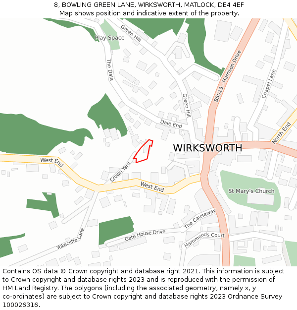 8, BOWLING GREEN LANE, WIRKSWORTH, MATLOCK, DE4 4EF: Location map and indicative extent of plot