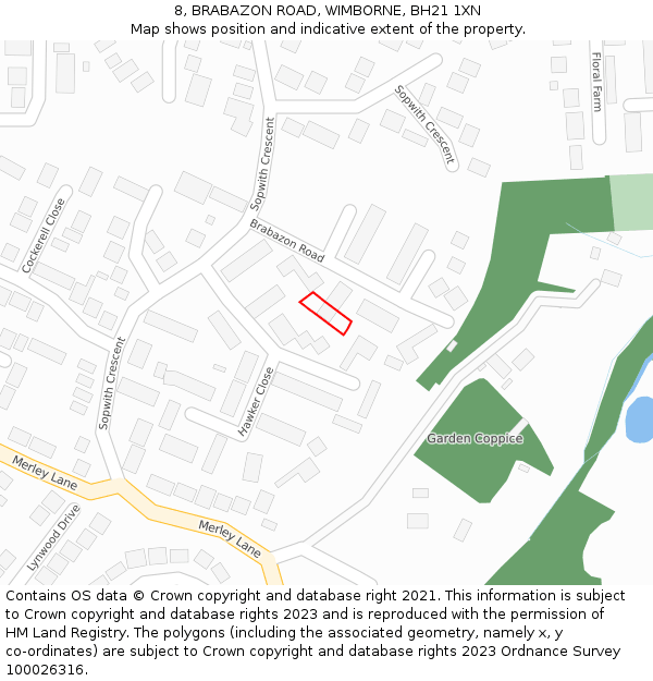 8, BRABAZON ROAD, WIMBORNE, BH21 1XN: Location map and indicative extent of plot