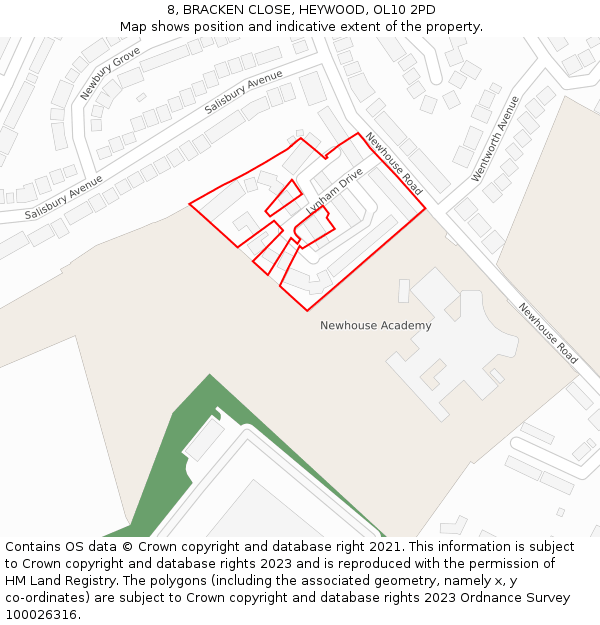 8, BRACKEN CLOSE, HEYWOOD, OL10 2PD: Location map and indicative extent of plot