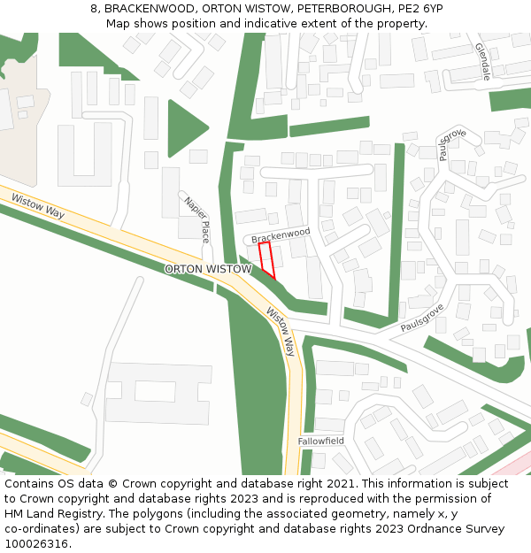 8, BRACKENWOOD, ORTON WISTOW, PETERBOROUGH, PE2 6YP: Location map and indicative extent of plot