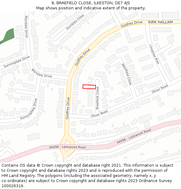 8, BRAEFIELD CLOSE, ILKESTON, DE7 4JS: Location map and indicative extent of plot