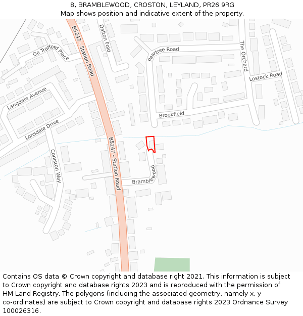 8, BRAMBLEWOOD, CROSTON, LEYLAND, PR26 9RG: Location map and indicative extent of plot