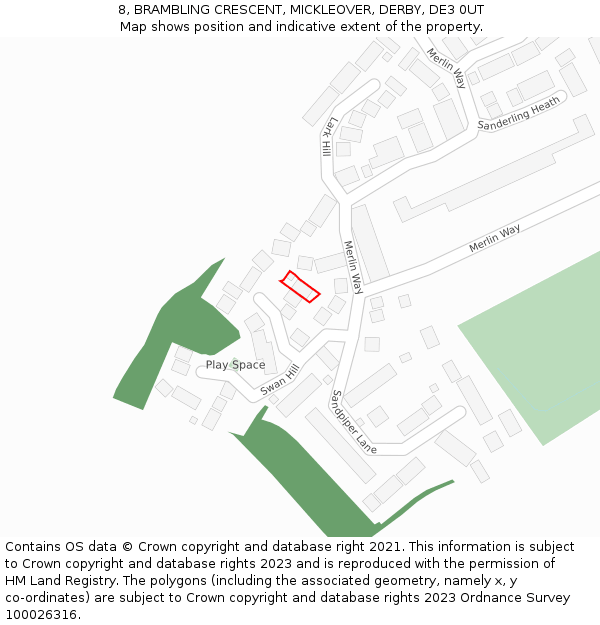 8, BRAMBLING CRESCENT, MICKLEOVER, DERBY, DE3 0UT: Location map and indicative extent of plot