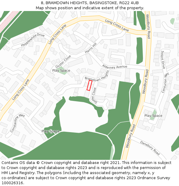 8, BRAMDOWN HEIGHTS, BASINGSTOKE, RG22 4UB: Location map and indicative extent of plot