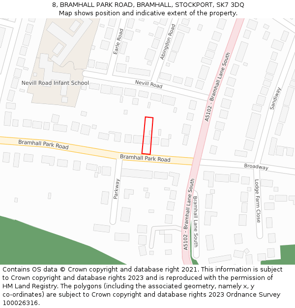 8, BRAMHALL PARK ROAD, BRAMHALL, STOCKPORT, SK7 3DQ: Location map and indicative extent of plot