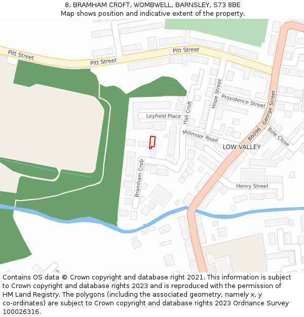 8, BRAMHAM CROFT, WOMBWELL, BARNSLEY, S73 8BE: Location map and indicative extent of plot