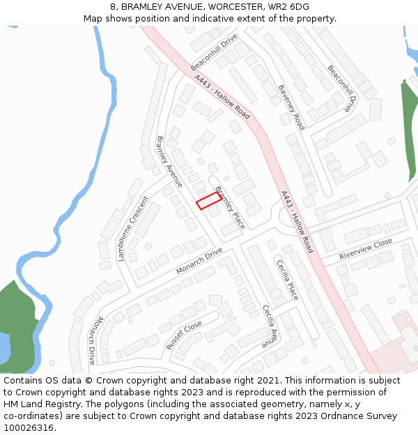8, BRAMLEY AVENUE, WORCESTER, WR2 6DG: Location map and indicative extent of plot
