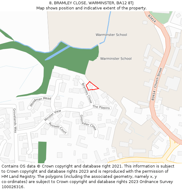 8, BRAMLEY CLOSE, WARMINSTER, BA12 8TJ: Location map and indicative extent of plot