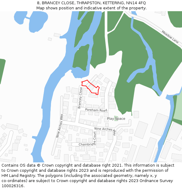 8, BRANCEY CLOSE, THRAPSTON, KETTERING, NN14 4FQ: Location map and indicative extent of plot