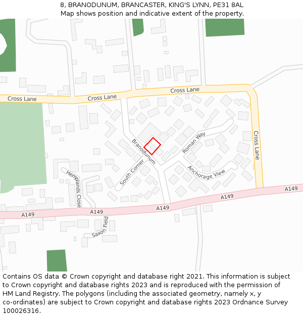 8, BRANODUNUM, BRANCASTER, KING'S LYNN, PE31 8AL: Location map and indicative extent of plot