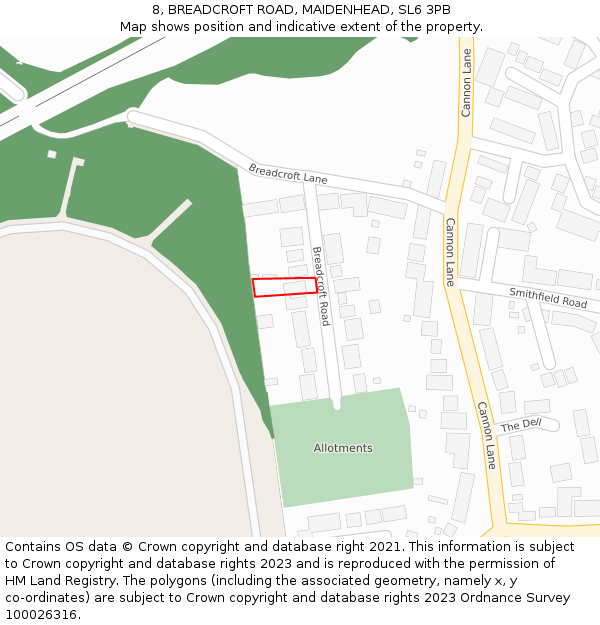 8, BREADCROFT ROAD, MAIDENHEAD, SL6 3PB: Location map and indicative extent of plot