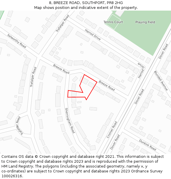 8, BREEZE ROAD, SOUTHPORT, PR8 2HG: Location map and indicative extent of plot