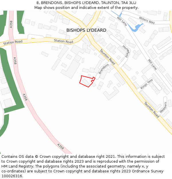 8, BRENDONS, BISHOPS LYDEARD, TAUNTON, TA4 3LU: Location map and indicative extent of plot