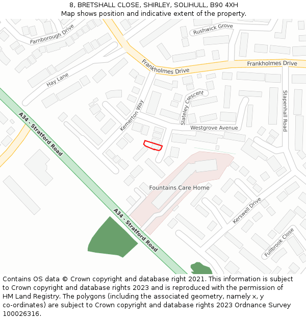 8, BRETSHALL CLOSE, SHIRLEY, SOLIHULL, B90 4XH: Location map and indicative extent of plot