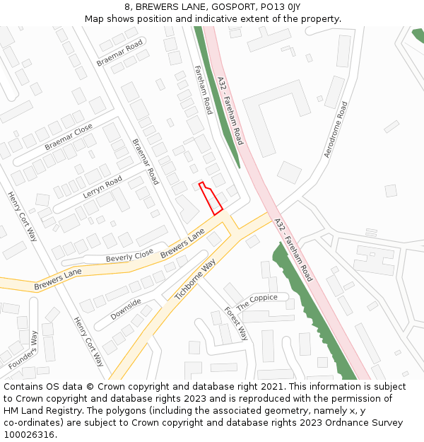 8, BREWERS LANE, GOSPORT, PO13 0JY: Location map and indicative extent of plot