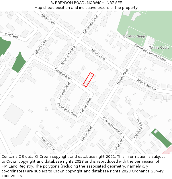 8, BREYDON ROAD, NORWICH, NR7 8EE: Location map and indicative extent of plot