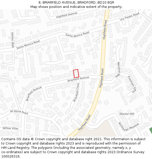 8, BRIARFIELD AVENUE, BRADFORD, BD10 8QR: Location map and indicative extent of plot