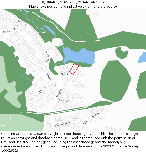 8, BRIARLY, STANDISH, WIGAN, WN6 0BY: Location map and indicative extent of plot