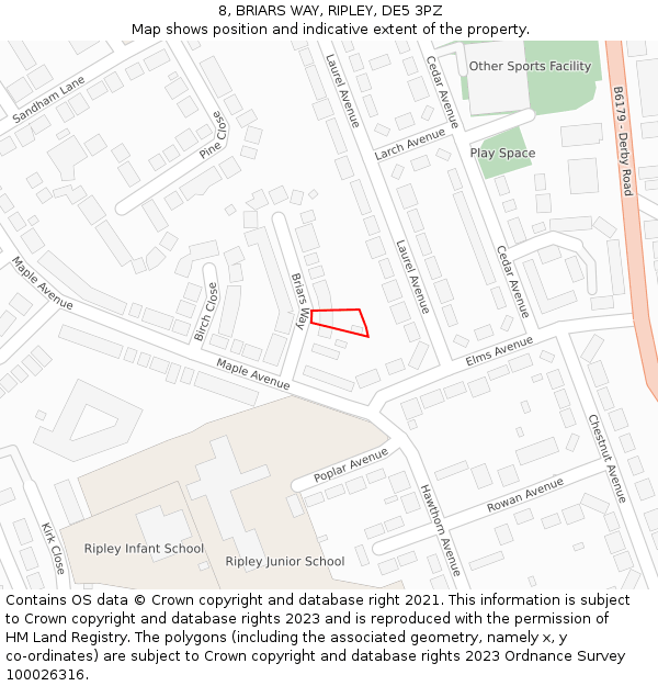 8, BRIARS WAY, RIPLEY, DE5 3PZ: Location map and indicative extent of plot