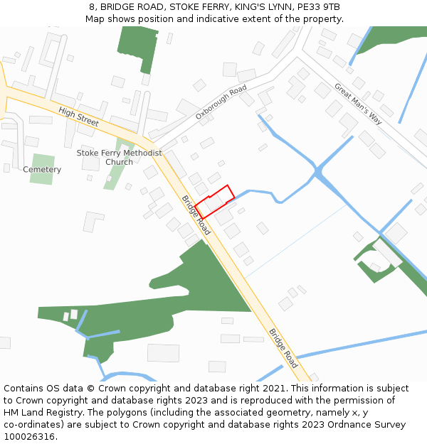 8, BRIDGE ROAD, STOKE FERRY, KING'S LYNN, PE33 9TB: Location map and indicative extent of plot
