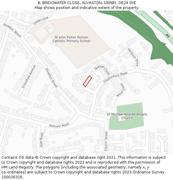 8, BRIDGWATER CLOSE, ALVASTON, DERBY, DE24 0YE: Location map and indicative extent of plot