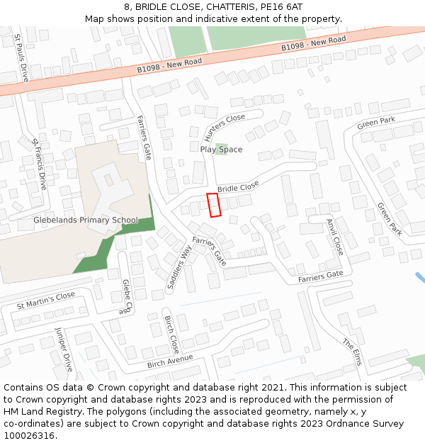 8, BRIDLE CLOSE, CHATTERIS, PE16 6AT: Location map and indicative extent of plot